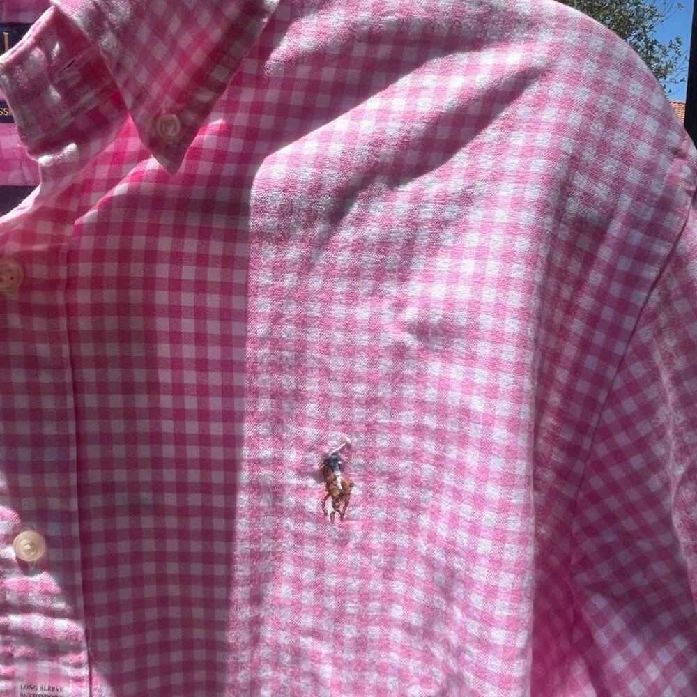Polo Ralph Lauren Men's Pink Gingham Button Up Classic Shirt SZ L